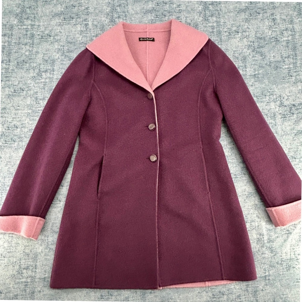 Alexandra Bartlett Womens Purple 100% Wool Shawl Collar Car Coat Size S